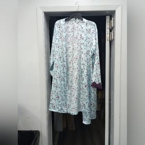 Women's long sleeve floral night robe silk